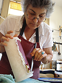 Susan Bradley, CandleSmith, creating a custom Wedding Candle